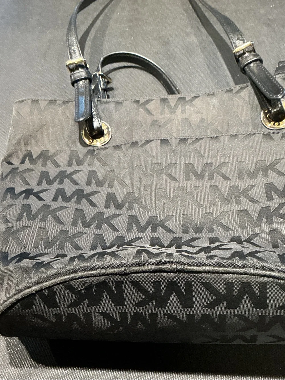 Michael Kors Black MK Signature Tote with Gold Hardware